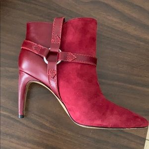 Red suede western booties